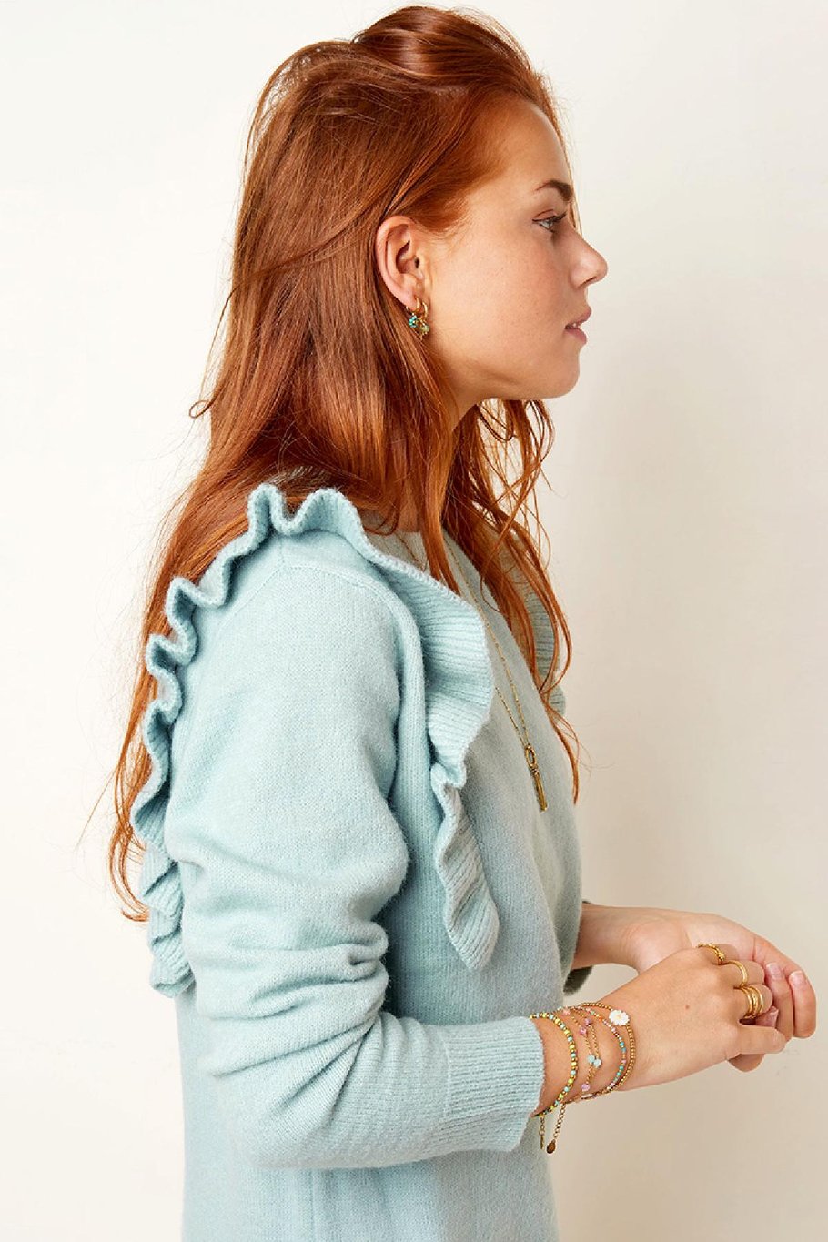 Pullover Kleid Rüschen Weiß S/M Bild5